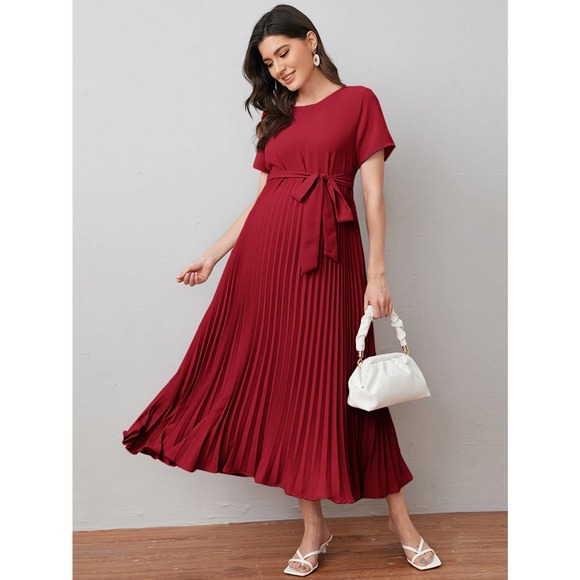 Maternity Self Belted Pleated Dress - Picture 8 of 8